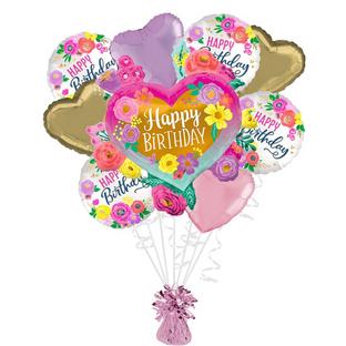 Painted Flowers Birthday Foil Balloon Bouquet